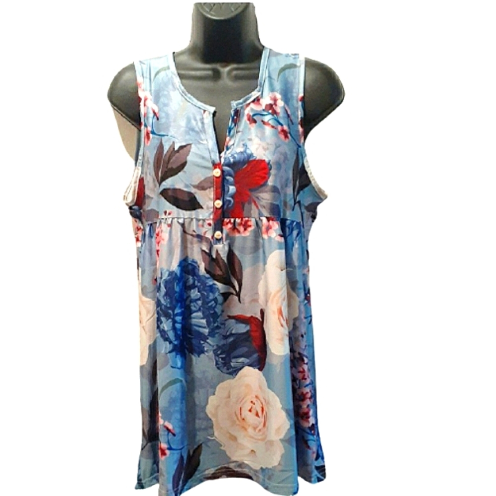 - - LOVEU DEAR  LONG FLOWERED SLEEVELESS TOP
